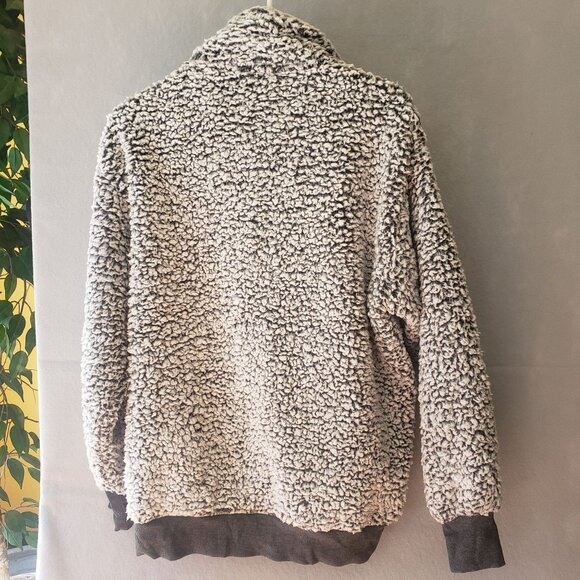 Express One Eleven Sherpa Fleece Pullover Small Faux Fur Womens Jacket Gray - Picture 7 of 8